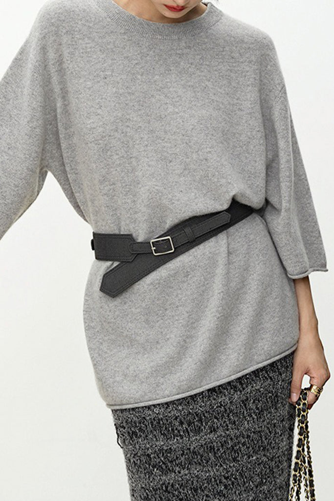 Oversized Cashmere 3/4 Sleeve Sweater T-Shirt  Fibflx