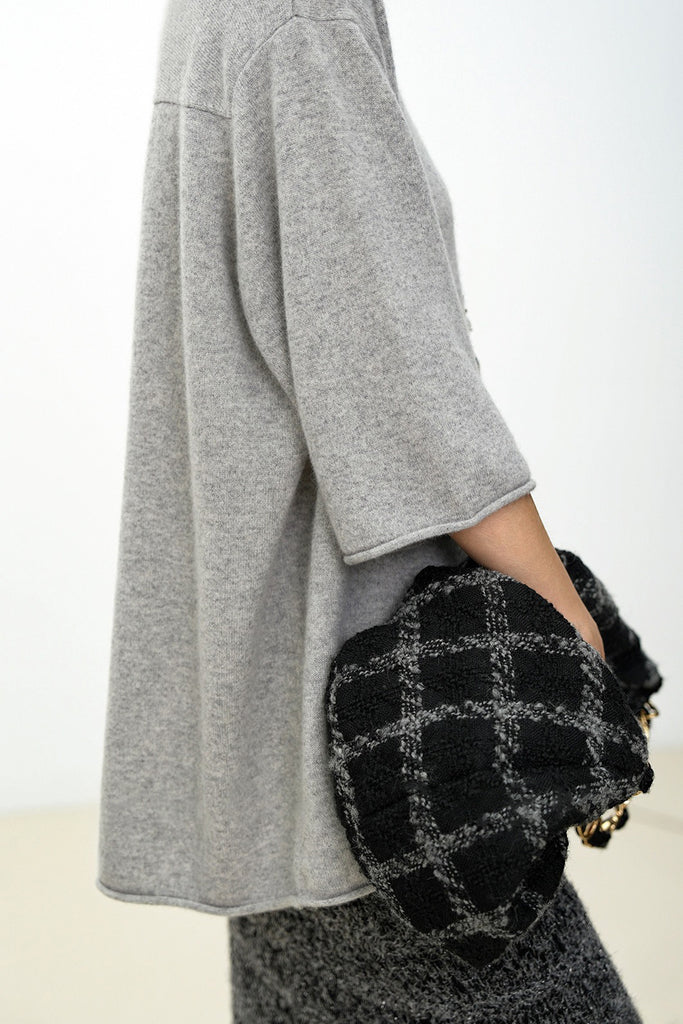 Oversized Cashmere 3/4 Sleeve Sweater T-Shirt  Fibflx