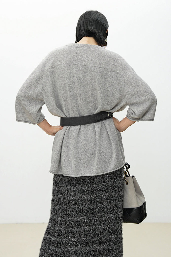 Oversized Cashmere 3/4 Sleeve Sweater T-Shirt  Fibflx