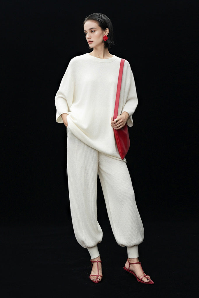 Oversized Cashmere 3/4 Sleeve Sweater T-Shirt  Fibflx