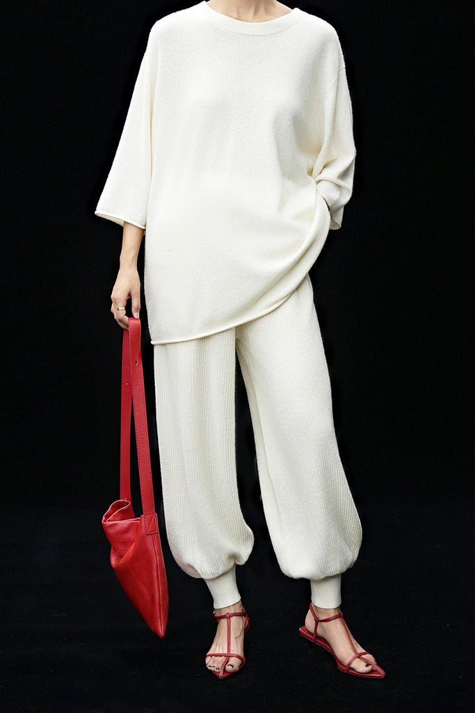Oversized Cashmere 3/4 Sleeve Sweater T-Shirt  Fibflx