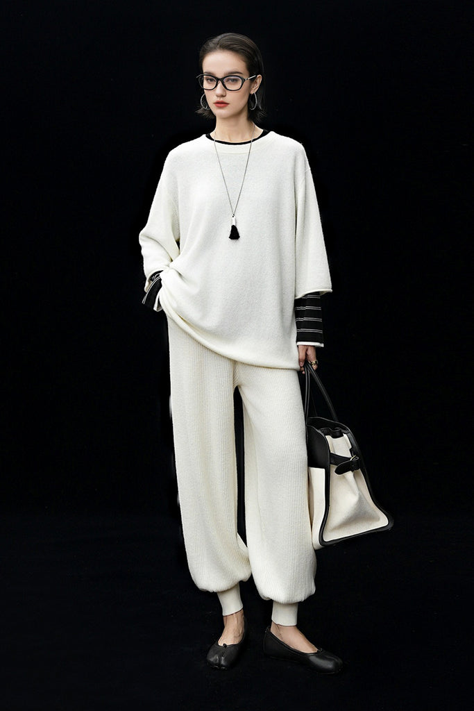 Oversized Cashmere 3/4 Sleeve Sweater T-Shirt  Fibflx