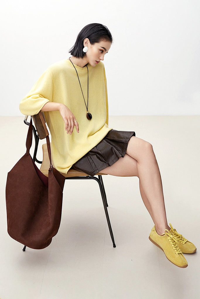 Oversized Cashmere 3/4 Sleeve Sweater T-Shirt  Fibflx