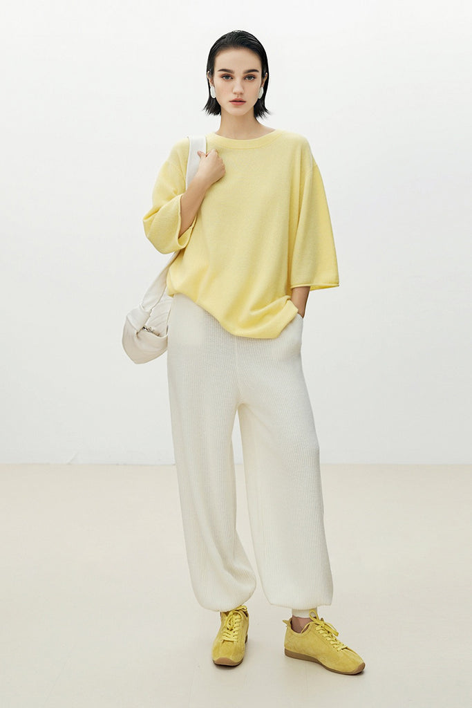 Oversized Cashmere 3/4 Sleeve Sweater T-Shirt  Fibflx