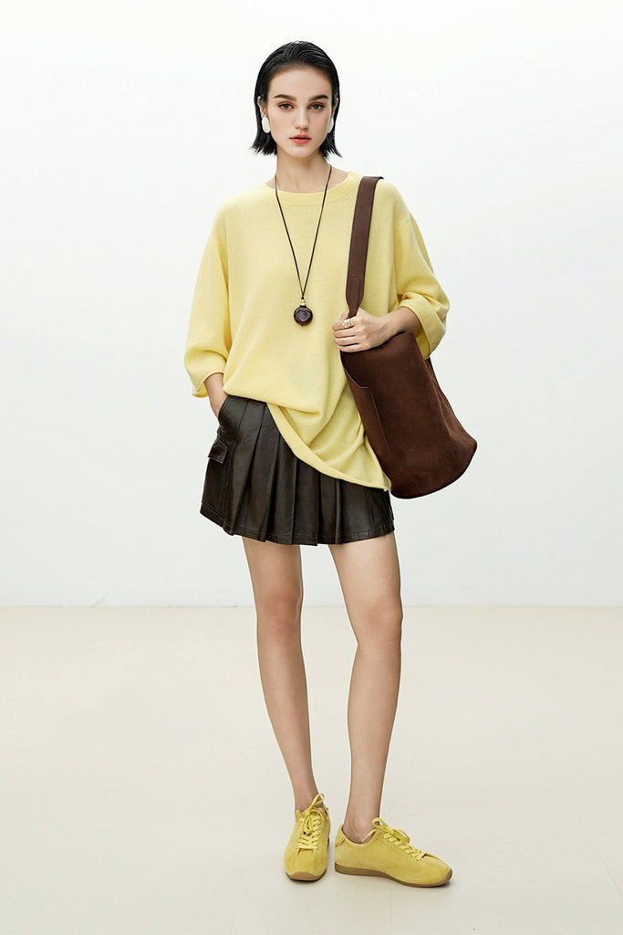 Oversized Cashmere 3/4 Sleeve Sweater T-Shirt  Fibflx