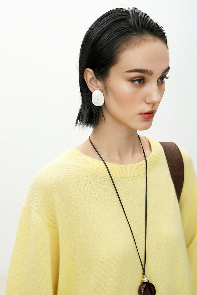 Oversized Cashmere 3/4 Sleeve Sweater T-Shirt  Fibflx