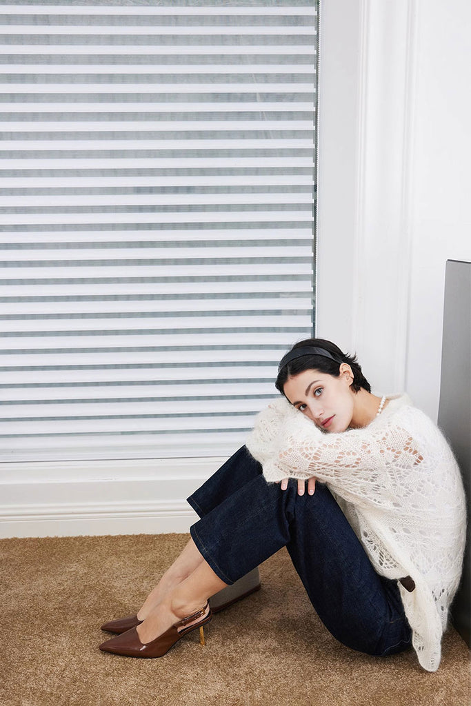 Oversized Cashmere-Silk Open Knit Crewneck Sweater  Fibflx