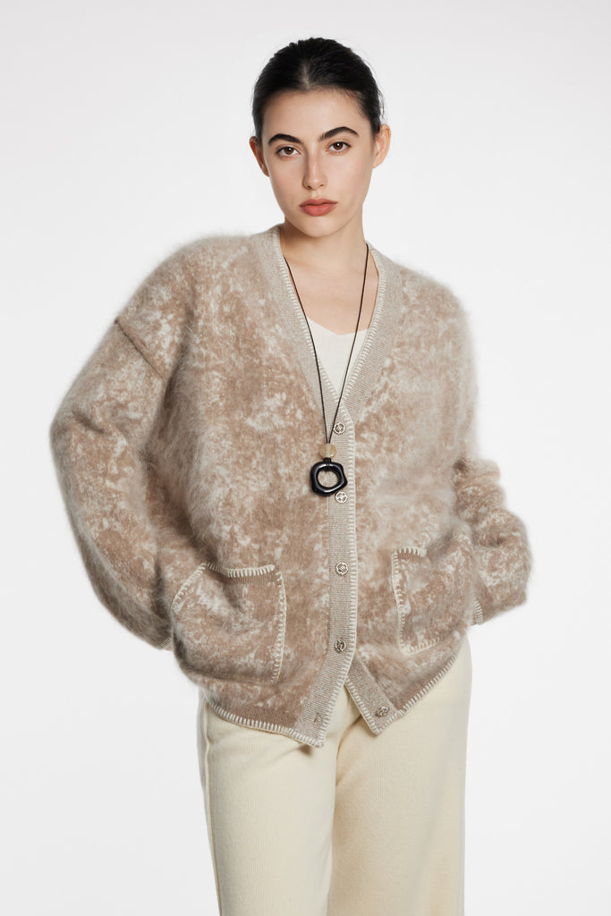 Oversized Chunky Brushed Cashmere V-Neck Cardigan  Fibflx
