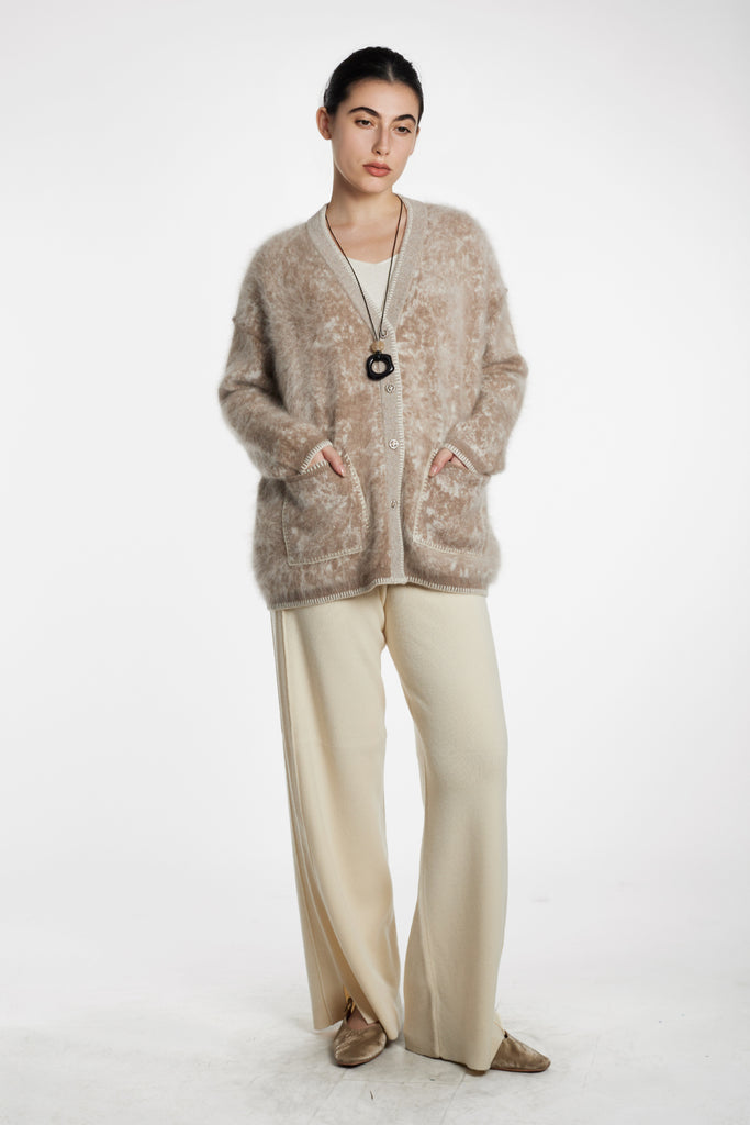 Oversized Chunky Brushed Cashmere V-Neck Cardigan  Fibflx