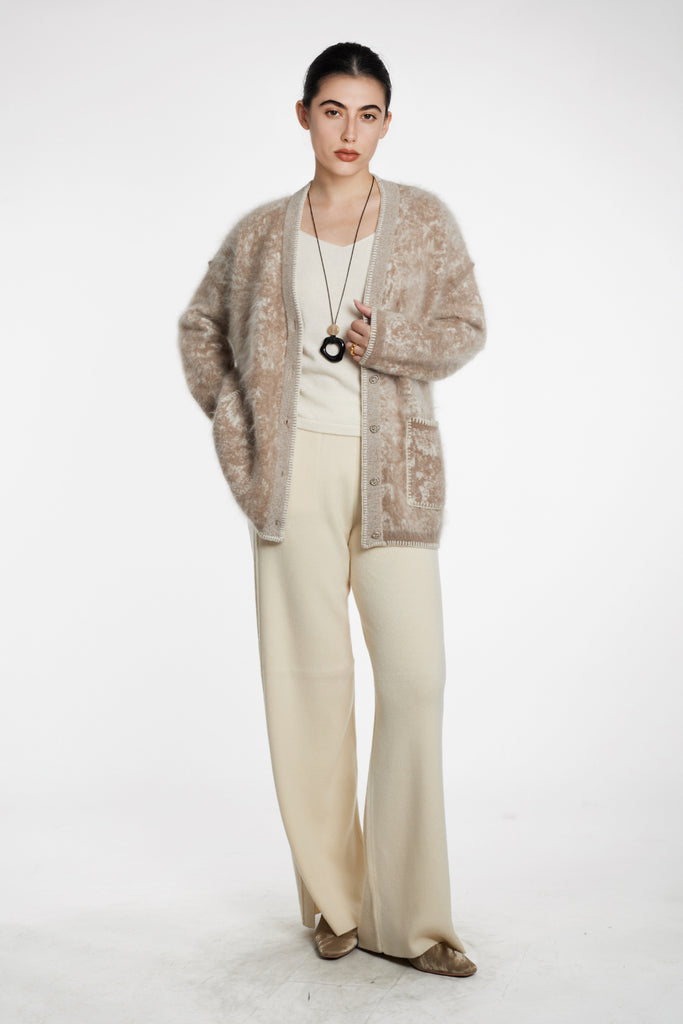 Oversized Chunky Brushed Cashmere V-Neck Cardigan  Fibflx