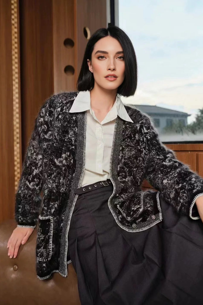 Oversized Chunky Brushed Cashmere V-Neck Cardigan  Fibflx