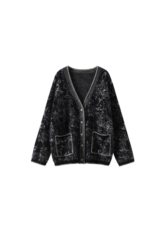 Oversized Chunky Brushed Cashmere V-Neck Cardigan  Fibflx