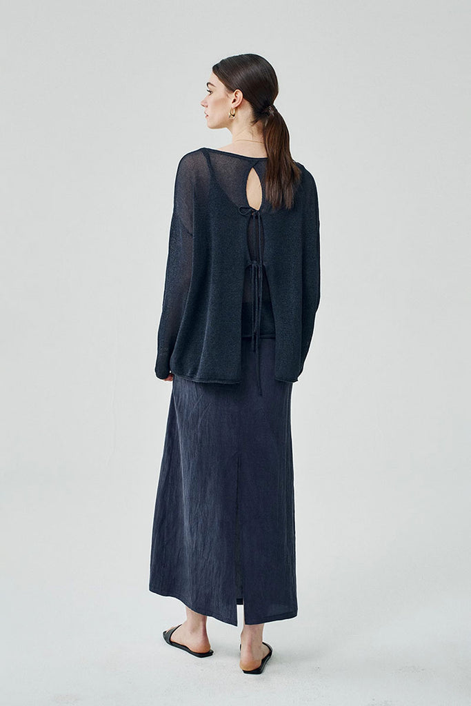 Oversized Designer Sheer Long-Sleeve Crew-Neck Knit T-shirt  Fibflx