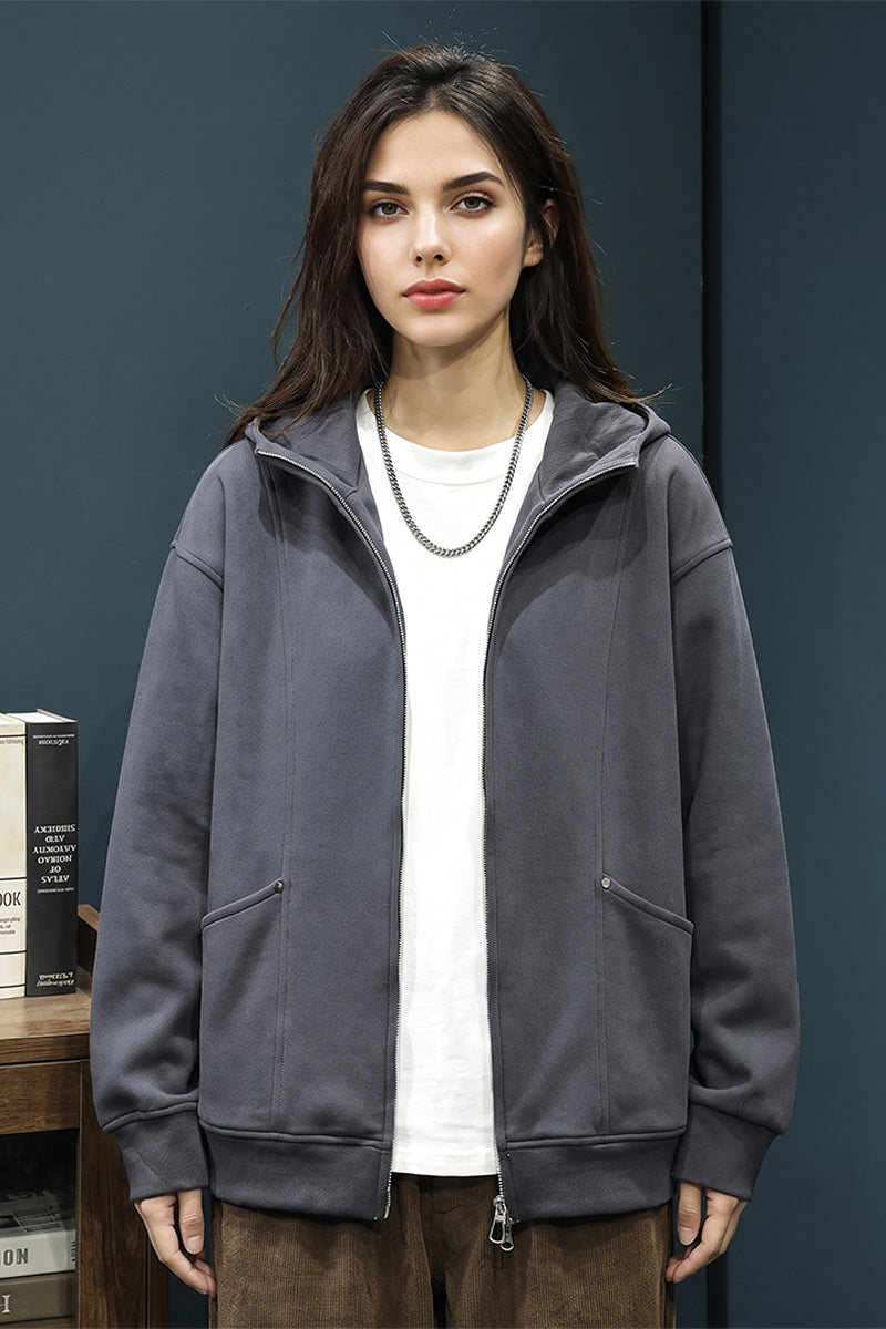 Fibflx Women's Oversized Double Zipper Funnel Neck Hoodie | Full