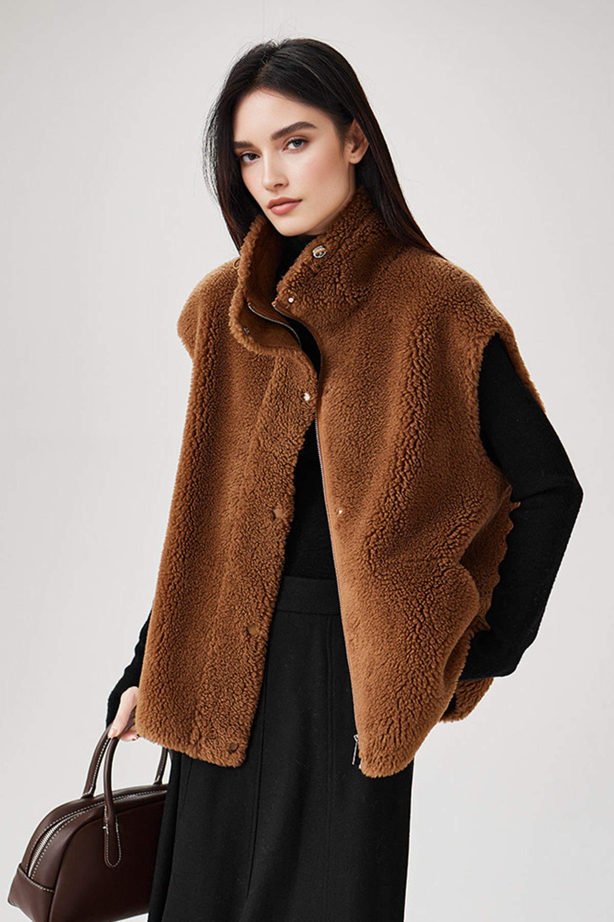 Fibflx Women's Oversized Teddy Sherpa Faux Shearling Vest