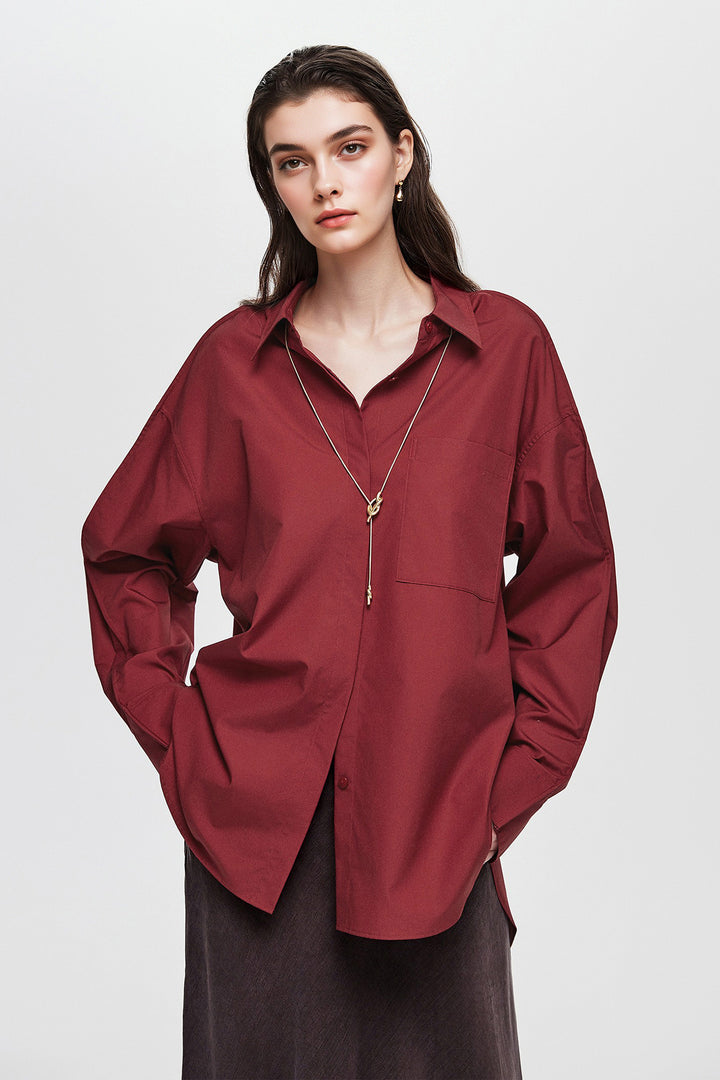 Oversized Fine Cotton Poplin Button-Up Shirt Brick Red / L Fibflx