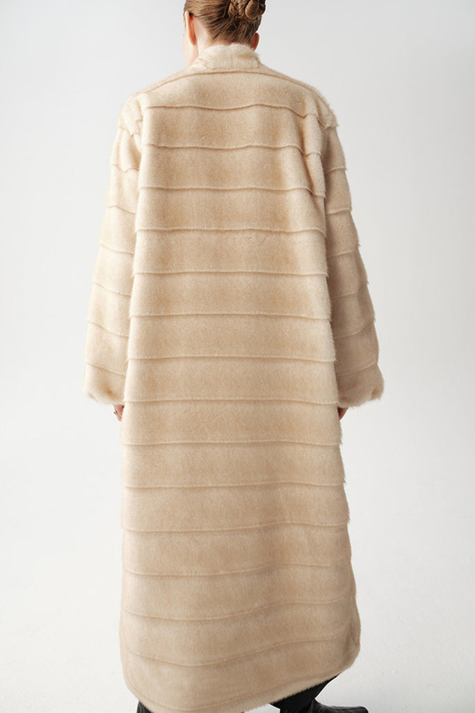 Oversized Horizontal Faux Mink Fur Longline Coat  Fibflx