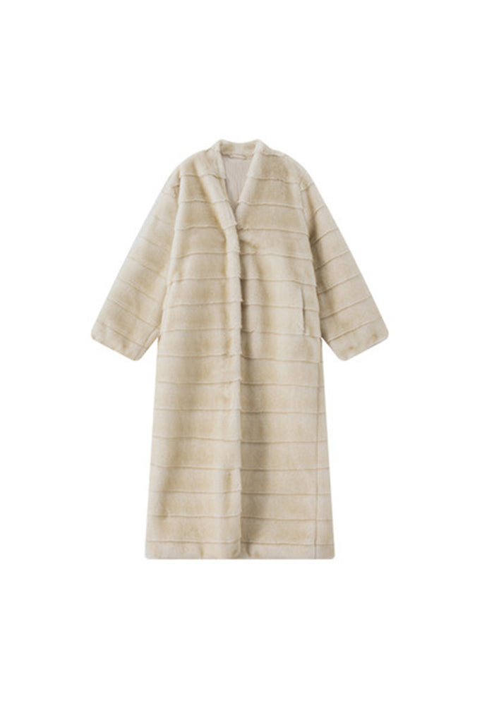 Oversized Horizontal Faux Mink Fur Longline Coat  Fibflx