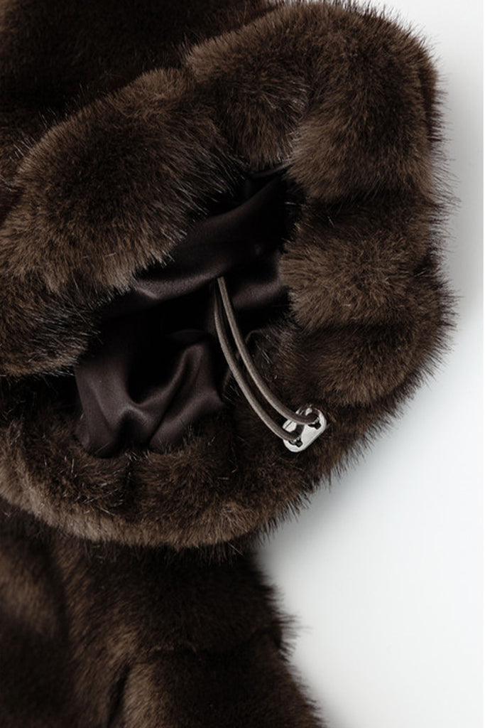 Oversized Horizontal Faux Mink Fur Longline Coat  Fibflx