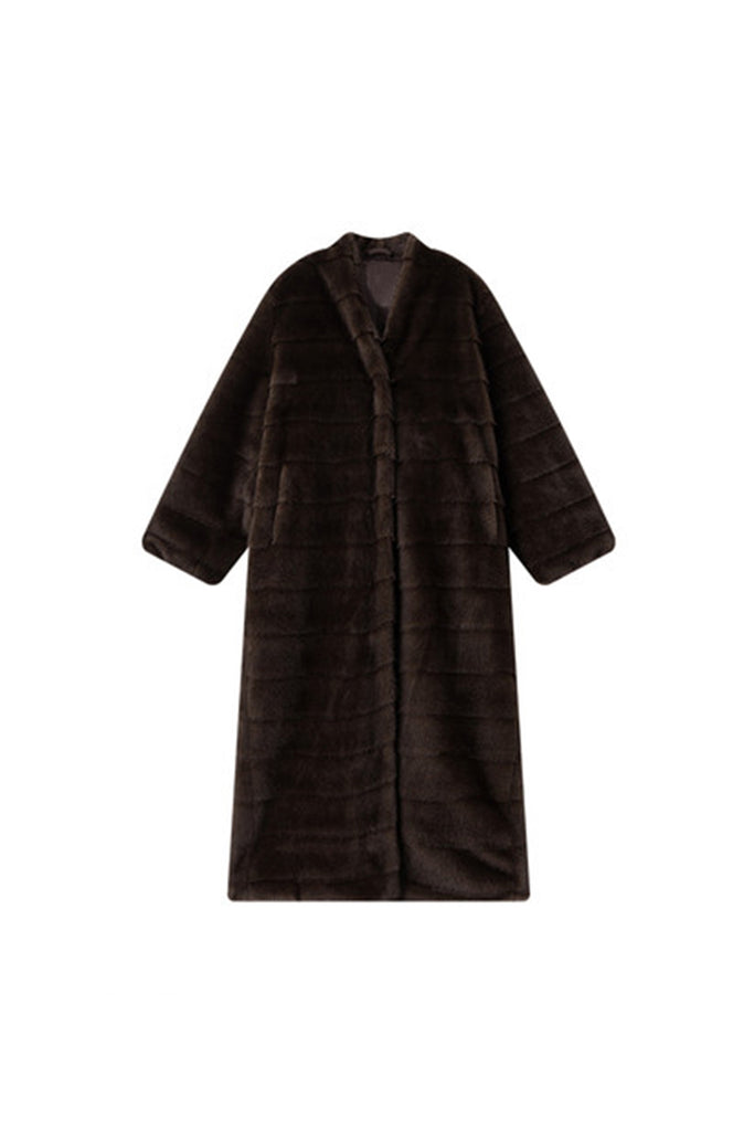 Oversized Horizontal Faux Mink Fur Longline Coat  Fibflx