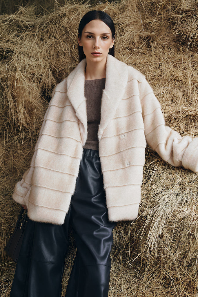 Oversized Horizontal Faux Mink Fur Short Shawl Coat Beige / M Fibflx