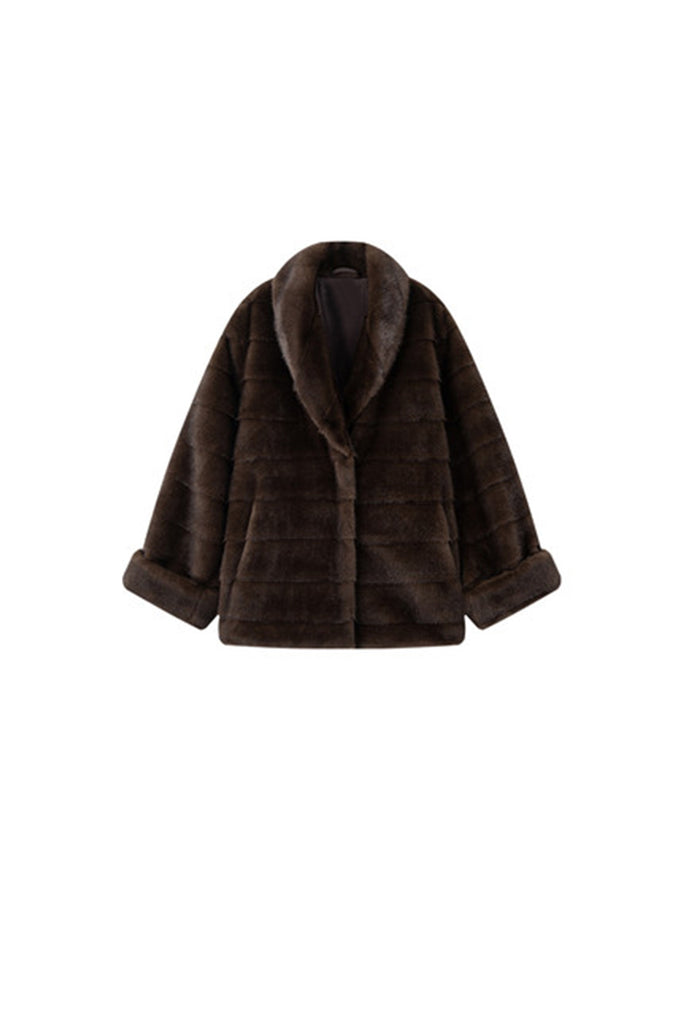 Oversized Horizontal Faux Mink Fur Short Shawl Coat  Fibflx
