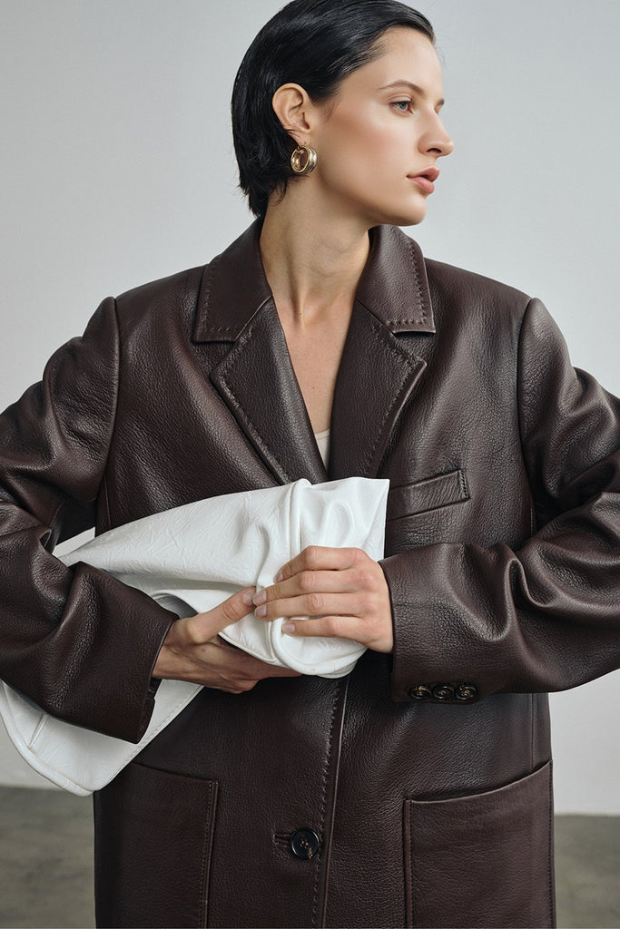 Oversized Lambskin Leather Blazer Jacket  Fibflx