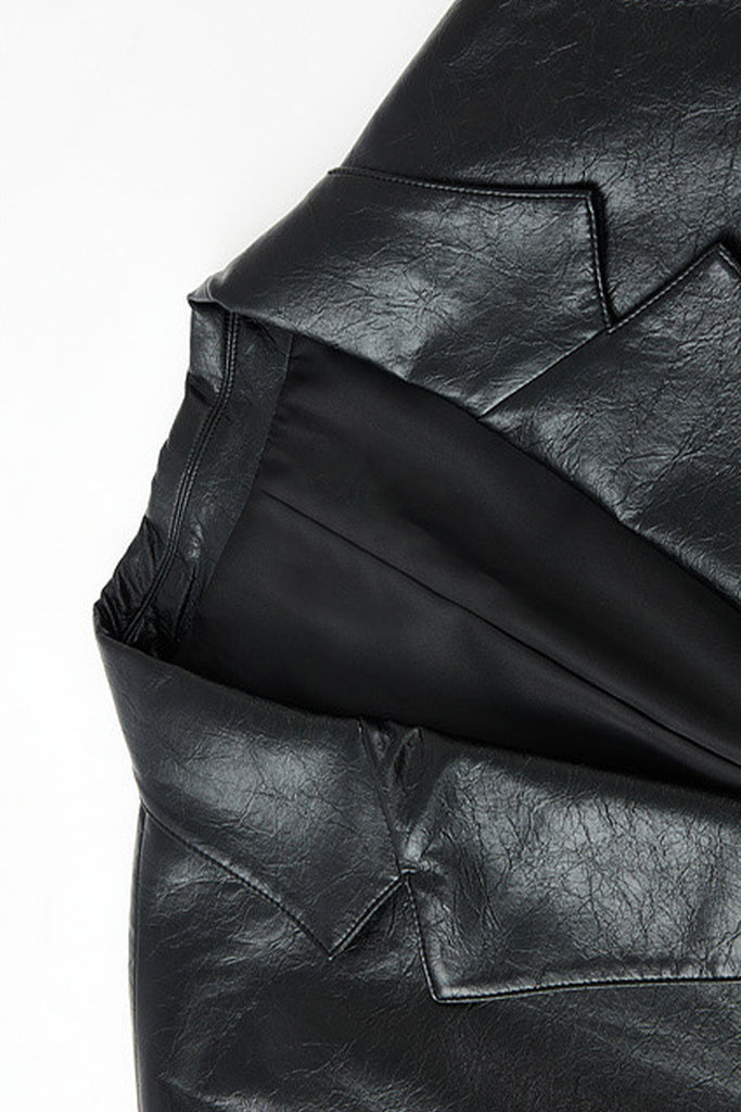 Oversized Leather Single-Breasted Blazer Jacket  Fibflx
