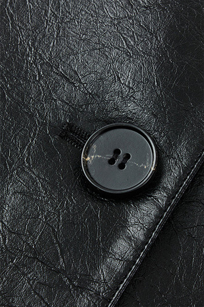 Oversized Leather Single-Breasted Blazer Jacket  Fibflx