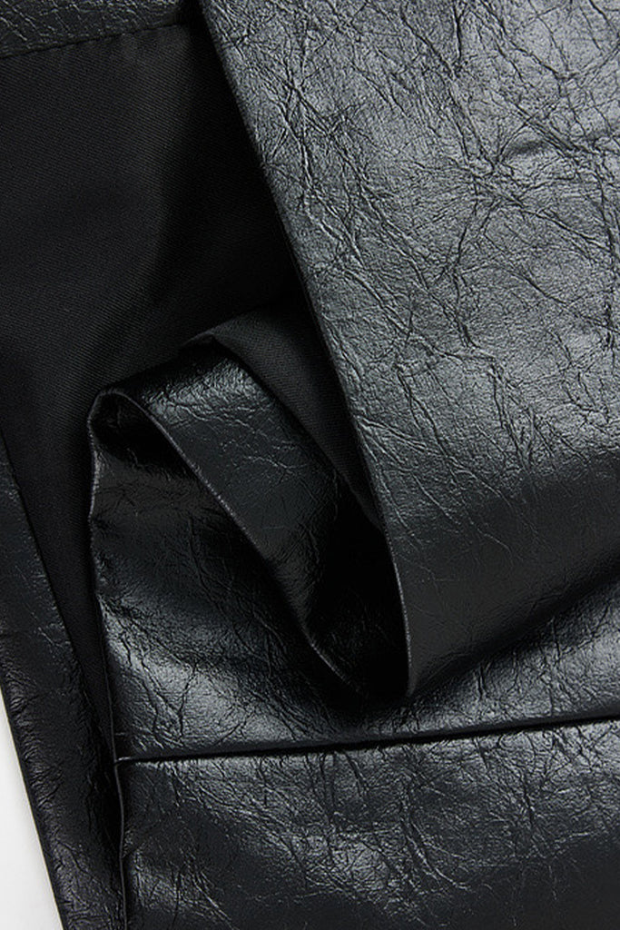 Oversized Leather Single-Breasted Blazer Jacket  Fibflx