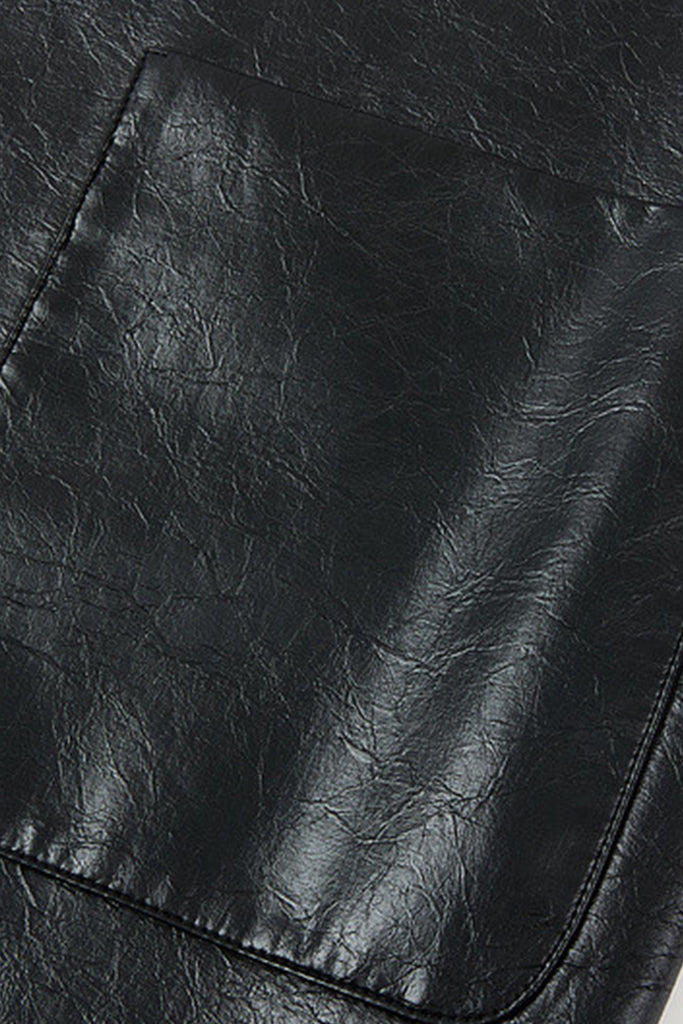 Oversized Leather Single-Breasted Blazer Jacket  Fibflx