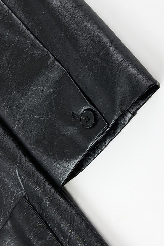 Oversized Leather Single-Breasted Blazer Jacket  Fibflx