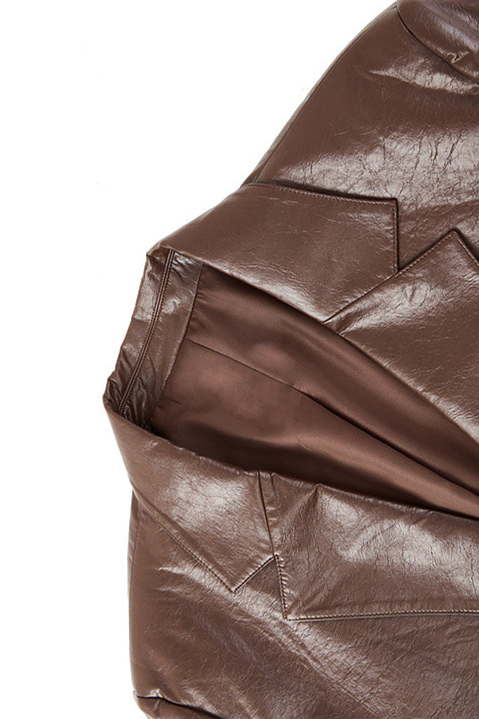 Oversized Leather Single-Breasted Blazer Jacket  Fibflx