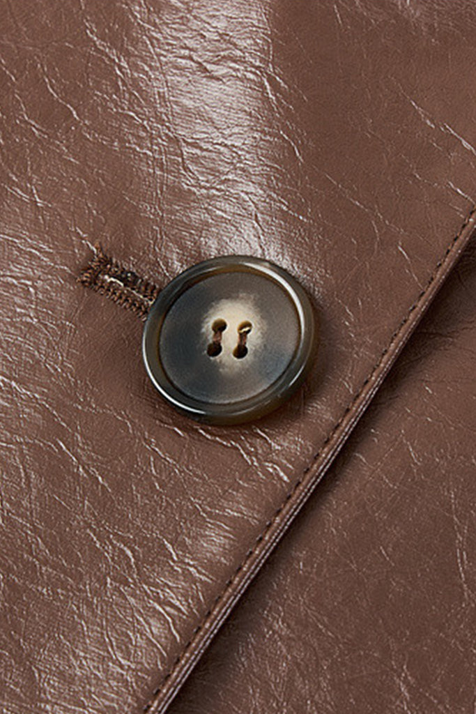 Oversized Leather Single-Breasted Blazer Jacket  Fibflx