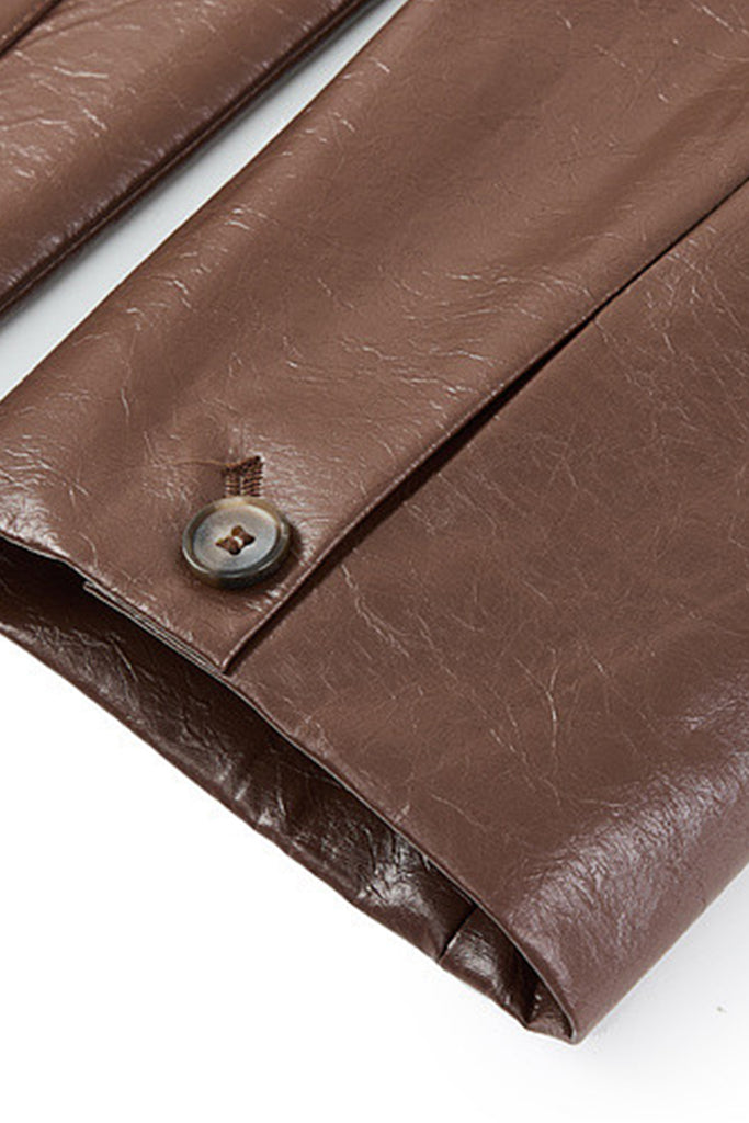 Oversized Leather Single-Breasted Blazer Jacket  Fibflx