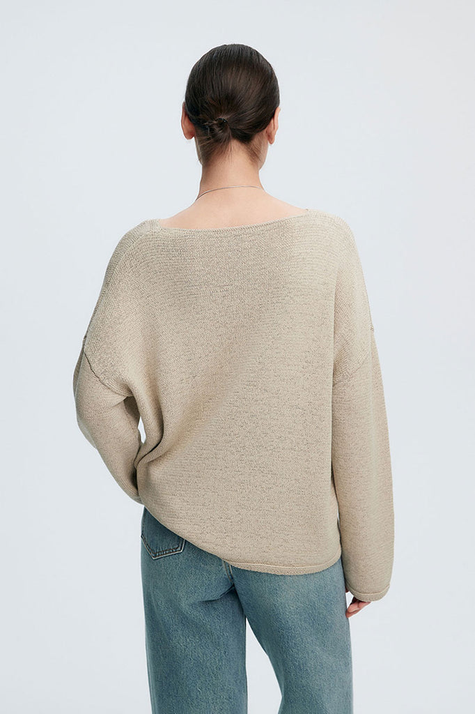 Oversized Linen-Cotton Knit Long-Sleeve Drop-Shoulder T-Shirt  Fibflx