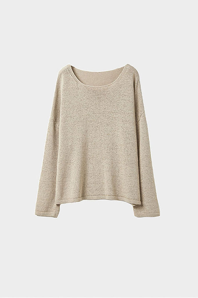 Oversized Linen-Cotton Knit Long-Sleeve Drop-Shoulder T-Shirt  Fibflx