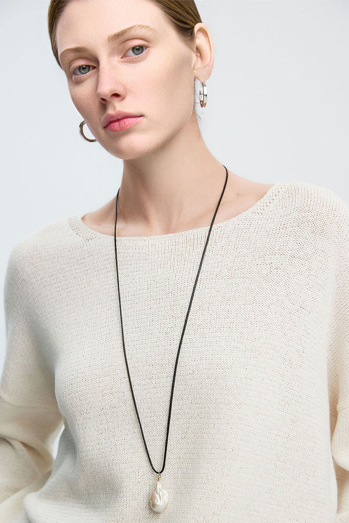 Oversized Linen-Cotton Knit Long-Sleeve Drop-Shoulder T-Shirt  Fibflx