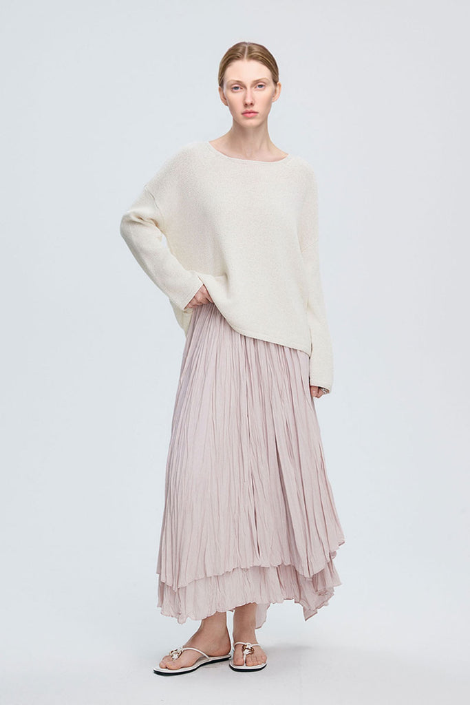 Oversized Linen-Cotton Knit Long-Sleeve Drop-Shoulder T-Shirt  Fibflx