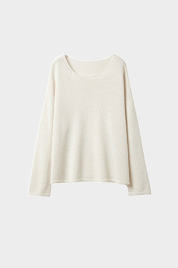 Oversized Linen-Cotton Knit Long-Sleeve Drop-Shoulder T-Shirt  Fibflx