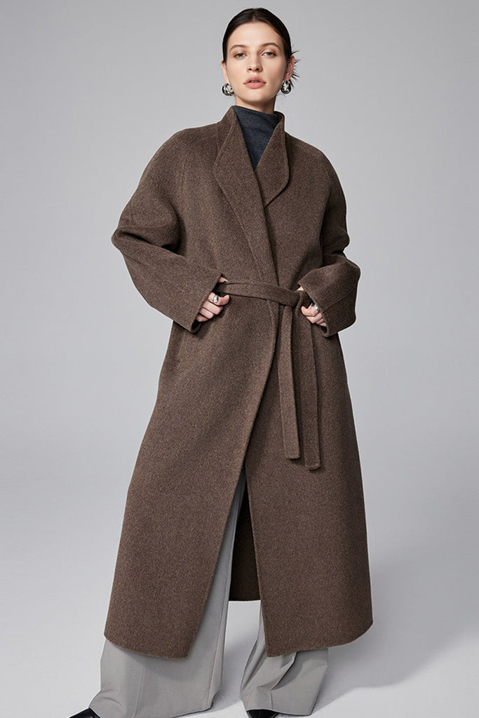 Oversized Long Wool-Cashmere Belted Wrap Coat  Fibflx