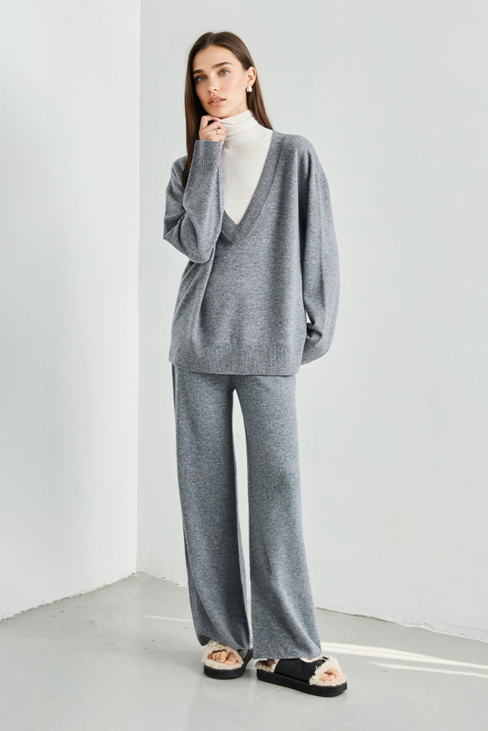 Oversized Merino Wool Seamless Deep V-Neck Sweater  Fibflx