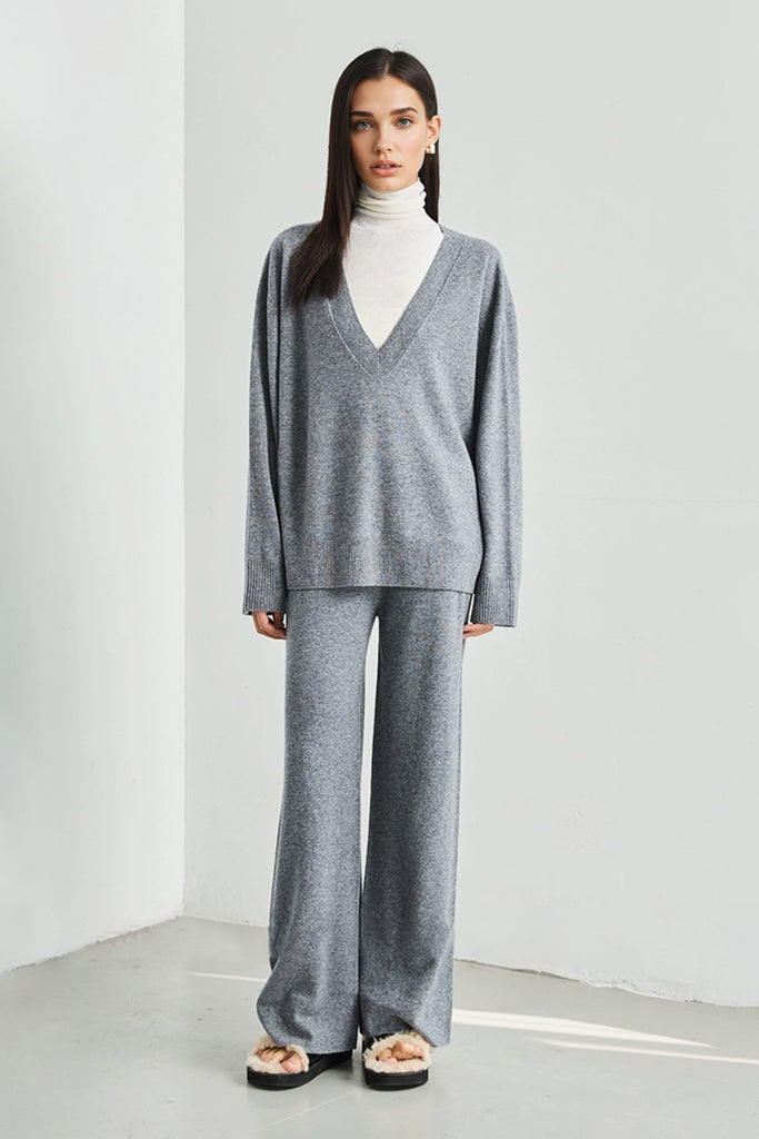 Oversized Merino Wool Seamless Deep V-Neck Sweater  Fibflx