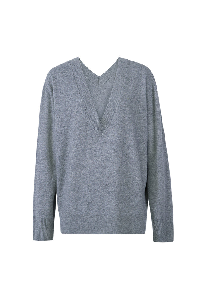 Oversized Merino Wool Seamless Deep V-Neck Sweater  Fibflx
