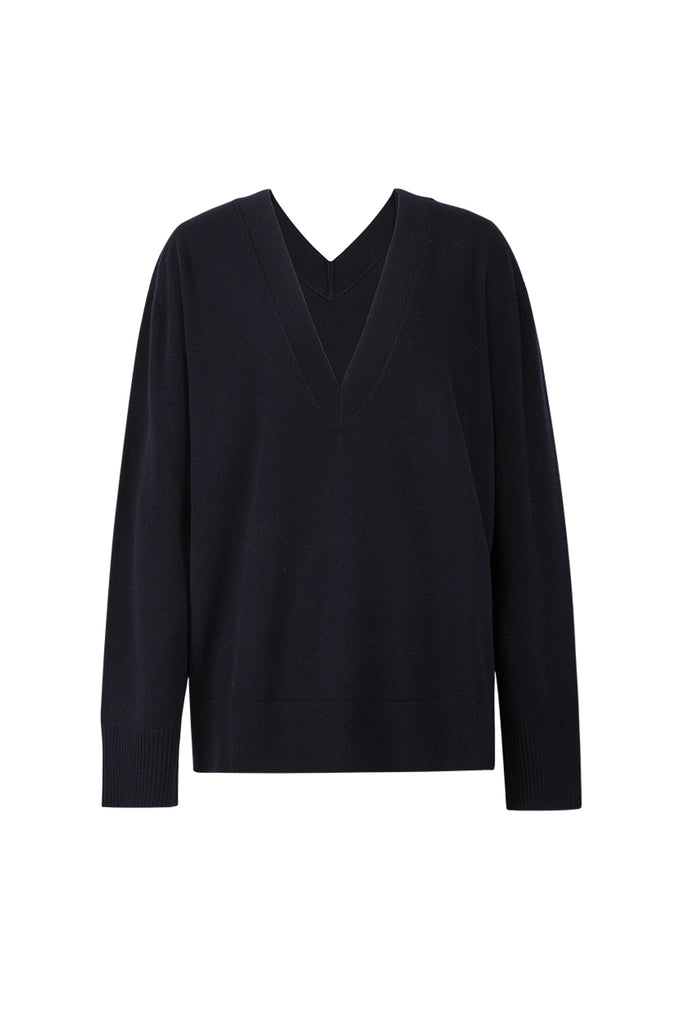 Oversized Merino Wool Seamless Deep V-Neck Sweater Black / M Fibflx