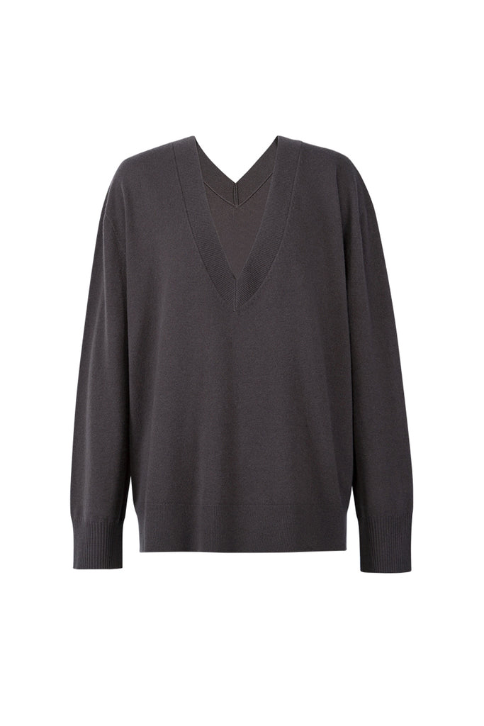 Oversized Merino Wool Seamless Deep V-Neck Sweater Dark Brown / M Fibflx