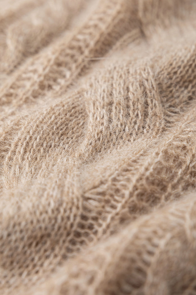 Oversized Mohair-Wool Open Knit V-Neck Cable Sweater  Fibflx