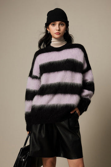 Oversized Striped Alpaca Blend Crewneck Sweater - Fibflx