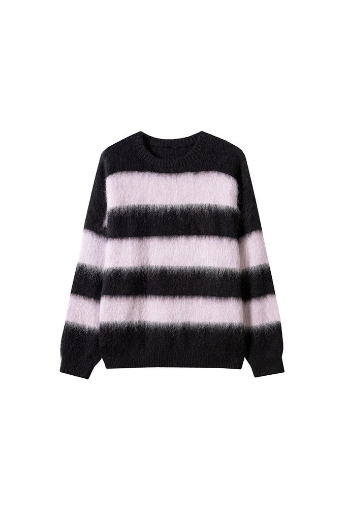 Oversized Striped Alpaca Blend Crewneck Sweater  Fibflx