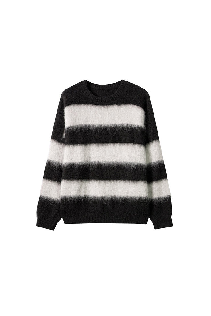 Oversized Striped Alpaca Blend Crewneck Sweater  Fibflx